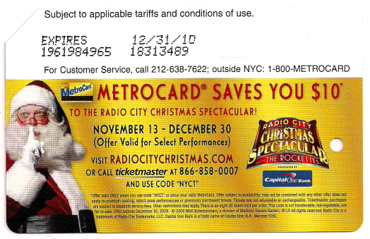 Radio City Christmas Spectacular 2009 Metrocard.png